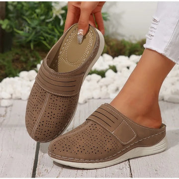 Xajzpa Women's Vintage Style Solid Color Mules Composite Toe Platform Heel Shoes Man-Made Inner Insole Faux Sole Spring Season Slipper
